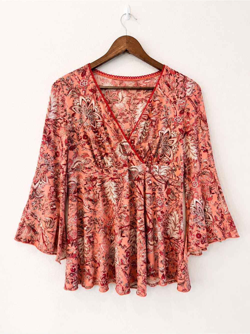 Floral Top Womens L Whimsigoth Fairycore Boho 70s Bell Sleeve Empire Waist J08